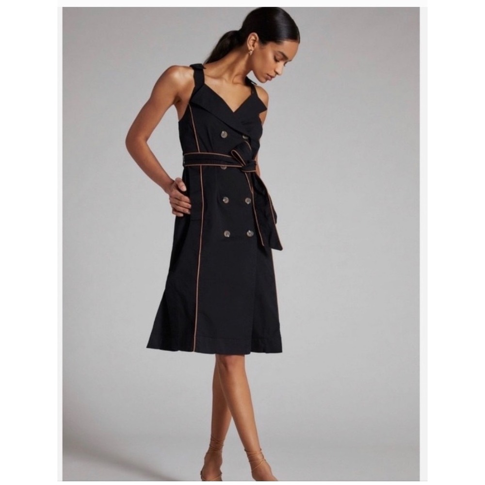 Maeve Anthropologie Black Trench Midi Belted Sleeveless Sz4 Autumn Wedding guest